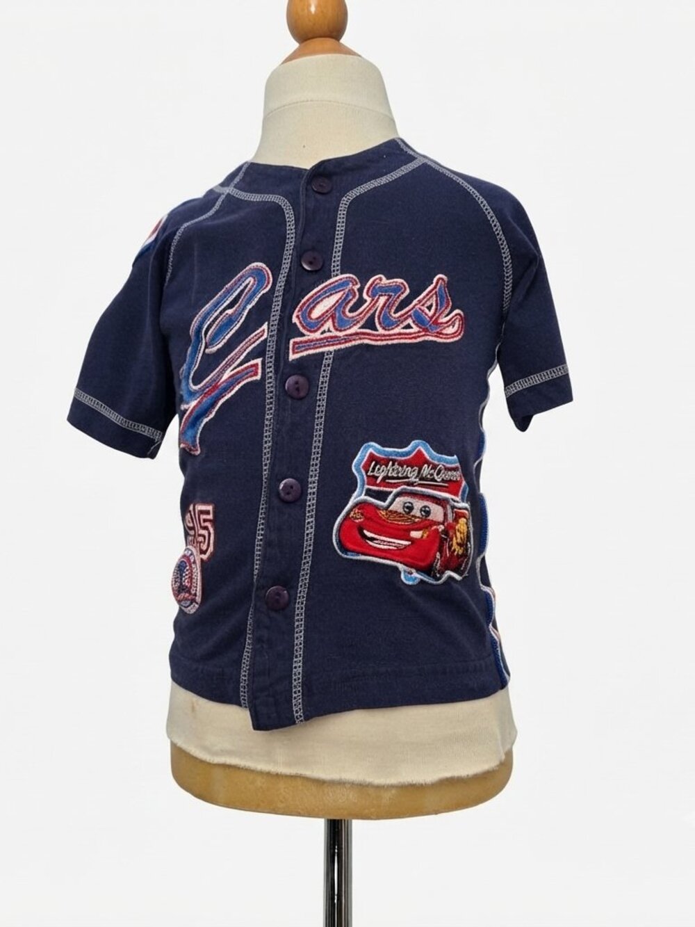 Disney Pixar Cars Lightning McQueen Kids Button-Up Shirt Navy Size 5